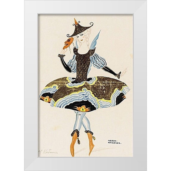 Wegener, Gerda 23x32 White Modern Wood Framed Museum Art Print Titled - Solo dancer Ulla Poulsen in an oriental costume