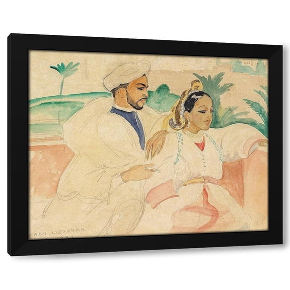 Gerda Wegener 24x20 Black Modern Wood Framed Wall Art Titled - A Moroccan couple