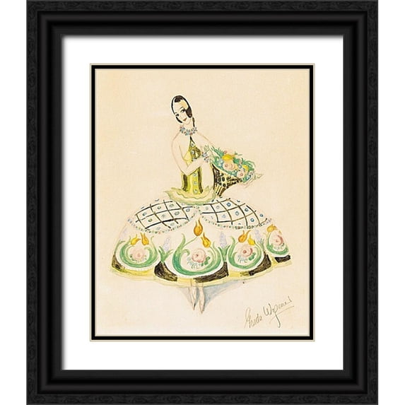 Wegener, Gerda 26x32 Black Ornate Wood Framed with Double Matting Museum Art Print Titled - Portrait of solo dancer Ulla Poulsen as a flower girl