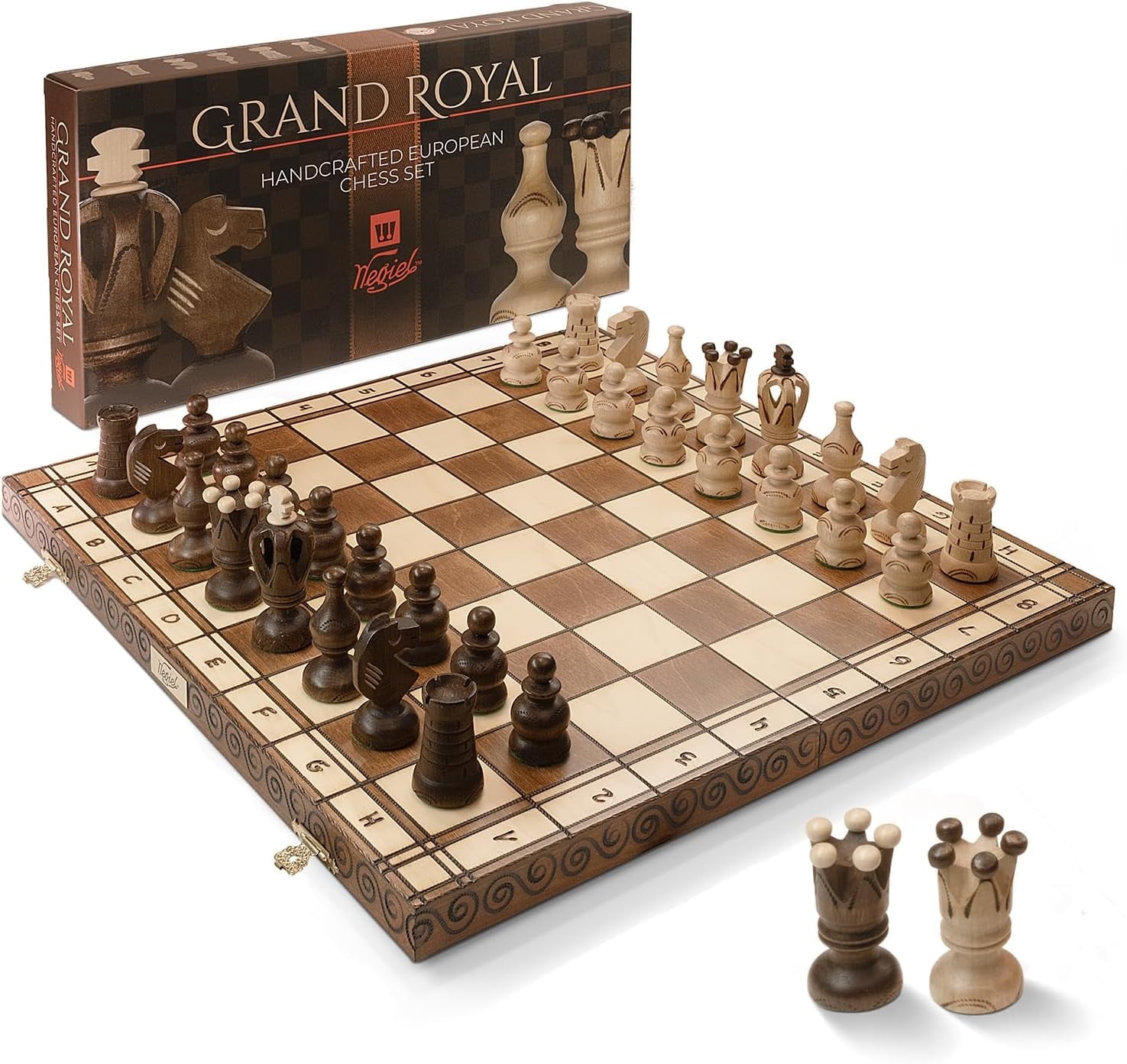 Wegiel Grand Royal Wooden Chess Set for Adults - Luxury