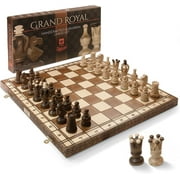 Wegiel Grand Royal Wooden Chess Set for Adults - Luxury Chess Set, Handcrafted from Premium Beech and Birch Wood - Unique Folding Design with Chess Piece Storag