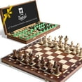 thumbnail image 1 of Wegiel Handmade European Ambassador Chess Set - Wooden 21 Inch Beech & Birch Board with Felt Base - Carved Hornbeam & Sycamore Wood Chess Pieces, 1 of 7