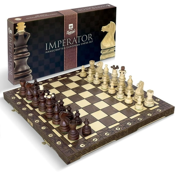 Wegiel Imperator 21-Inch Luxury Wooden Chess Set for Adults - Handcrafted from Premium Beech and Birch Wood, Brown