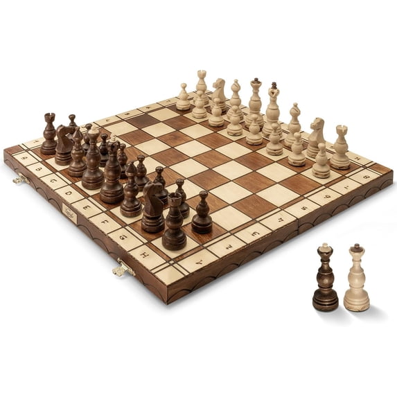 Wegiel Legate Luxury Wooden Chess Set for Adults - Handcrafted from Premium Beech and Birch Wood - Unique Folding Design with Chess Piece Storage