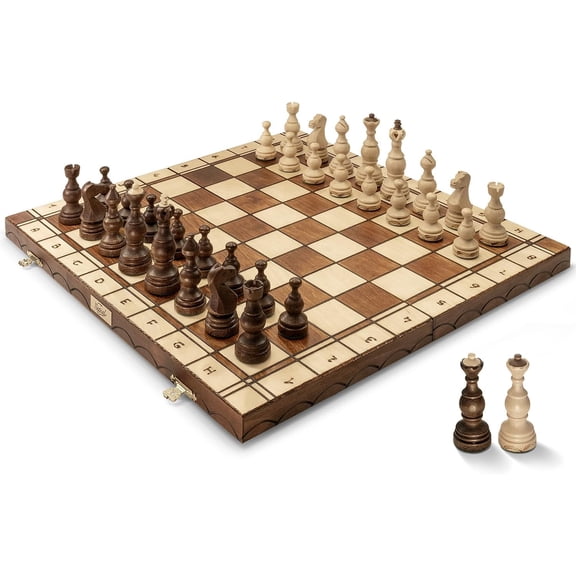 Wegiel Legate Luxury Wooden Chess Set for Adults - Handcrafted from Premium Beech and Birch Wood - Unique Folding Design with Chess Piece Storage
