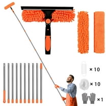 20 Feet Reach 2 in 1 Window Washing Squeegee & Duster with Extension Pole, Natubeau Window Cleaning Tool with 2 Replace Pad for Home Indoor Outdoor Window Washing, Orange