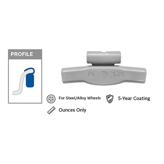 Wegmann Auto 1 oz Steel Coated Clip-on TFE Gray Series Wheel Weight (Box of 25)