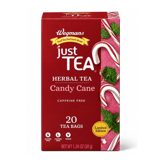 Wegmans Candy Cane Flavored Herbal Tea Caffeine Free 20 Count 1.34 Ounce