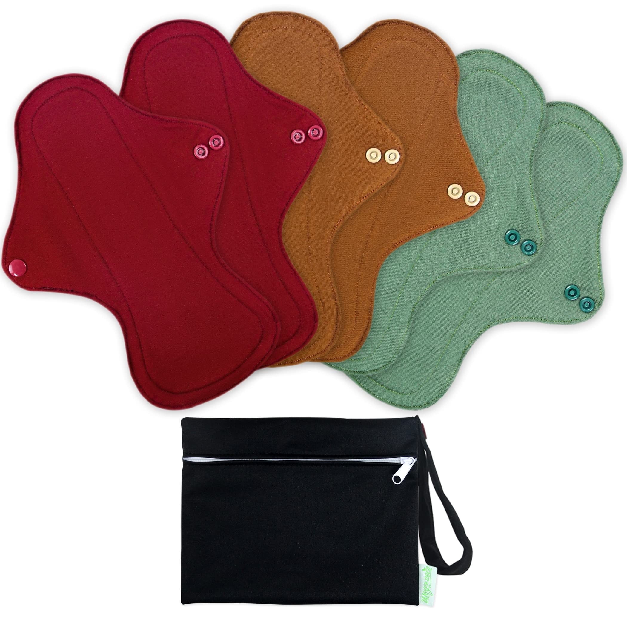 Wegreeco Reusable Ultra Absorbent Cotton Unscented Super Menstrual Pads, 6 Count, L Size
