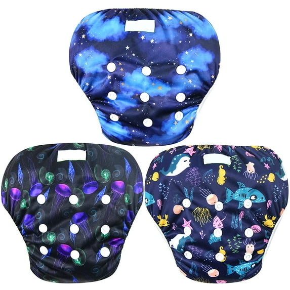 Wegreeco Baby & Toddler Snap One Size Adjustable Reusable Baby Swim Diaper (Jellyfish, Large, 3 Pack)
