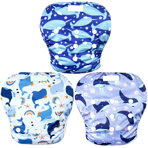 Wegreeco Baby & Toddler Snap One Size Adjustable Reusable Baby Swim Diaper (Whale, Large, 3 Pack)