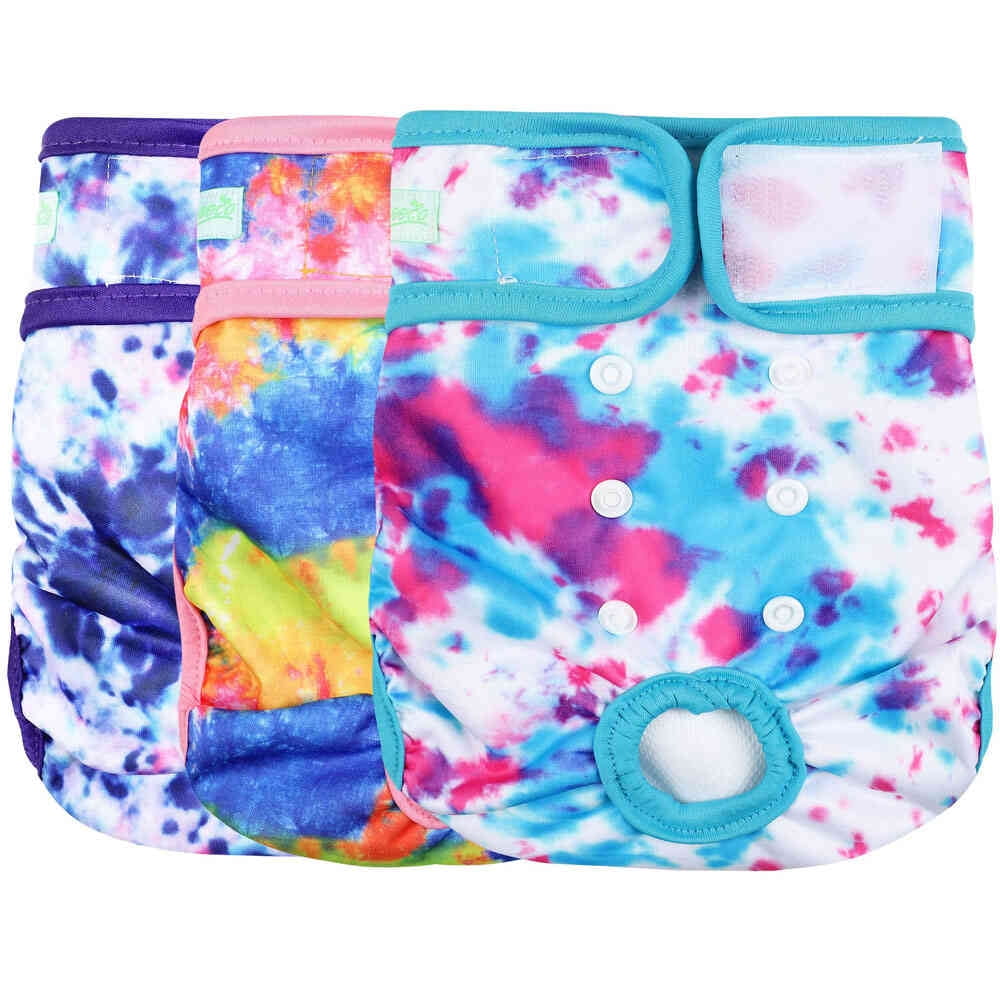 Wegreeco Pack of 3 Reusable Dog Diapers Female, Washable Premium Female Doggie Diapers, Super-Absorbent Dog Wraps, L, Colourful