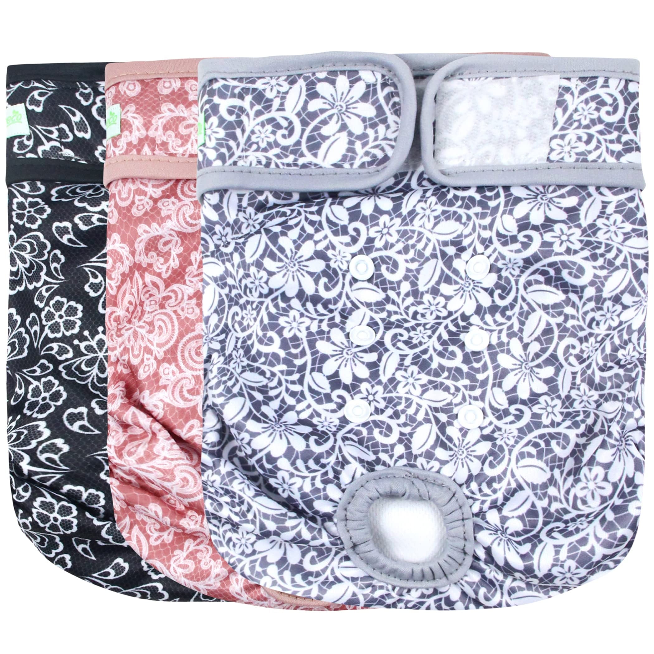 Wegreeco Pack of 3 Reusable Dog Diapers Female, Washable Premium Female Doggie Diapers, Super-Absorbent Dog Wraps, Medium, Lace