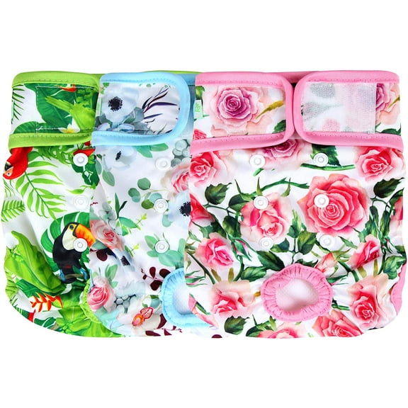 Wegreeco Pack of 3 Reusable Dog Diapers Female, Washable Premium Female Doggie Diapers, Super-Absorbent Dog Wraps, X-Large, Floral