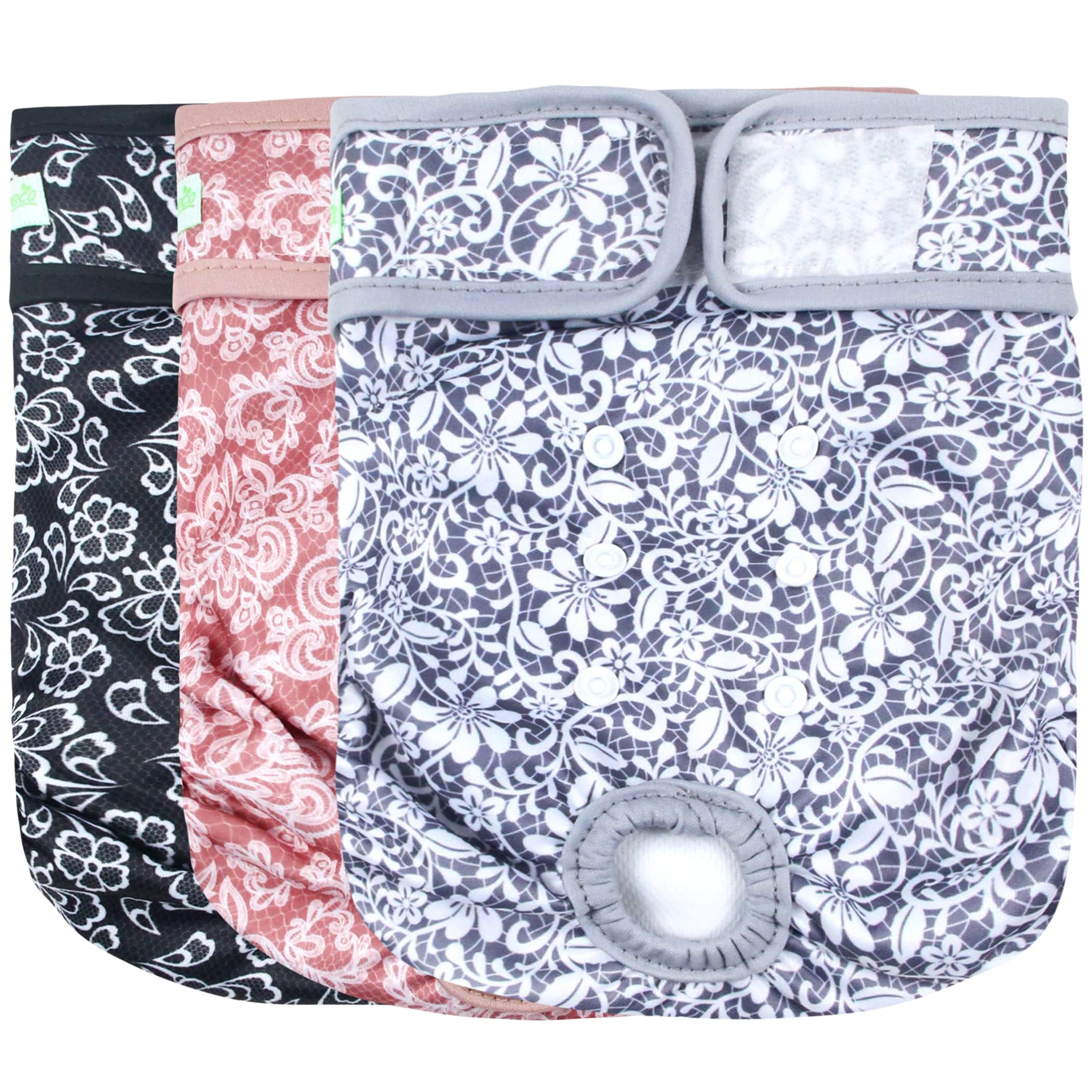 Wegreeco Pack of 3 Reusable Dog Diapers Female, Washable Premium Female Doggie Diapers, Super-Absorbent Dog Wraps, x-Large, Lace