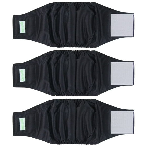 Wegreeco Pack of 3 Reusable Male Dog Belly Band, Washable Premium Male Dog Diapers, Super-Absorbent Dog Wraps, Large, Black