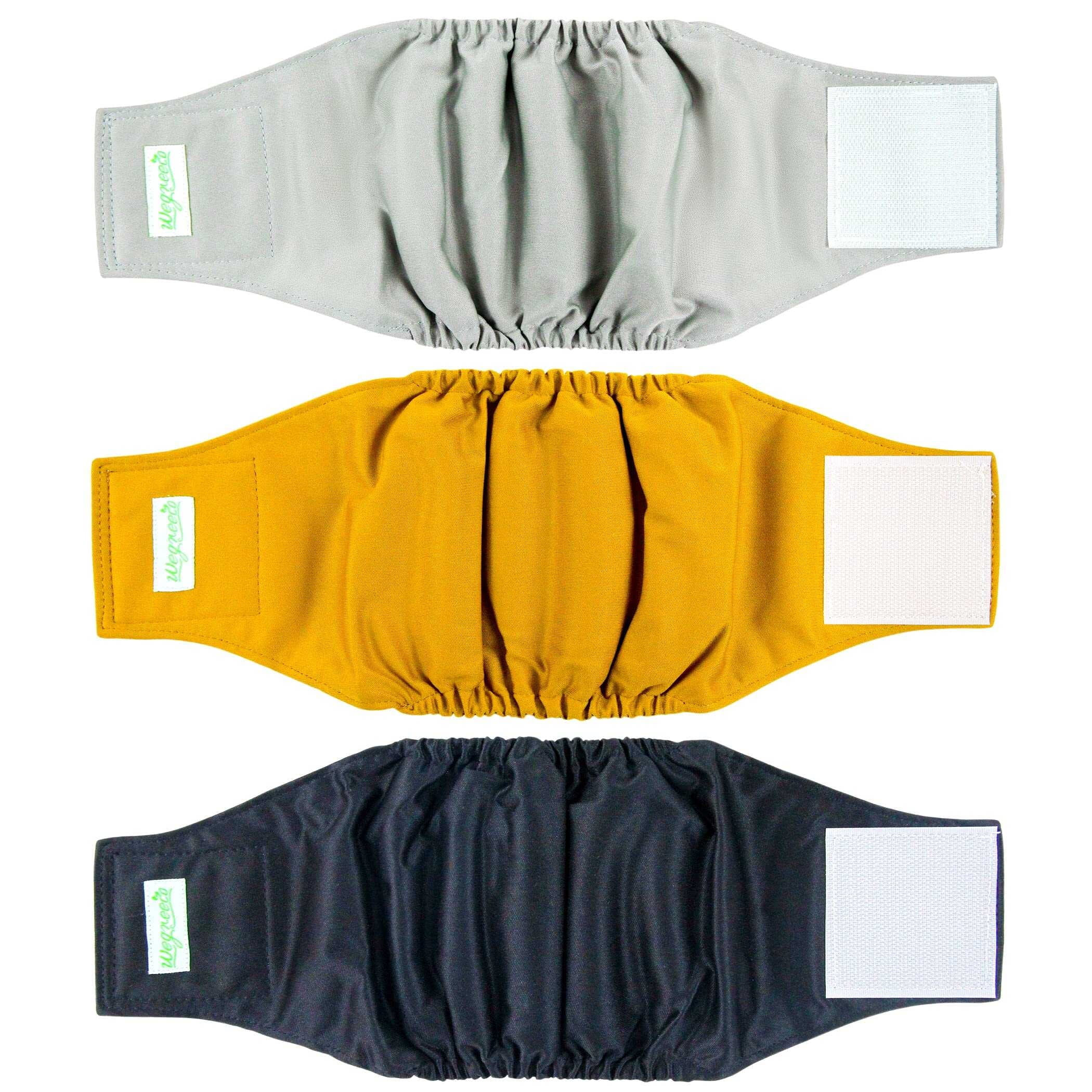 Wegreeco Pack of 3 Reusable Male Dog Belly Band, Washable Premium Male Dog Diapers, Super-Absorbent Dog Wraps, Large, Gold
