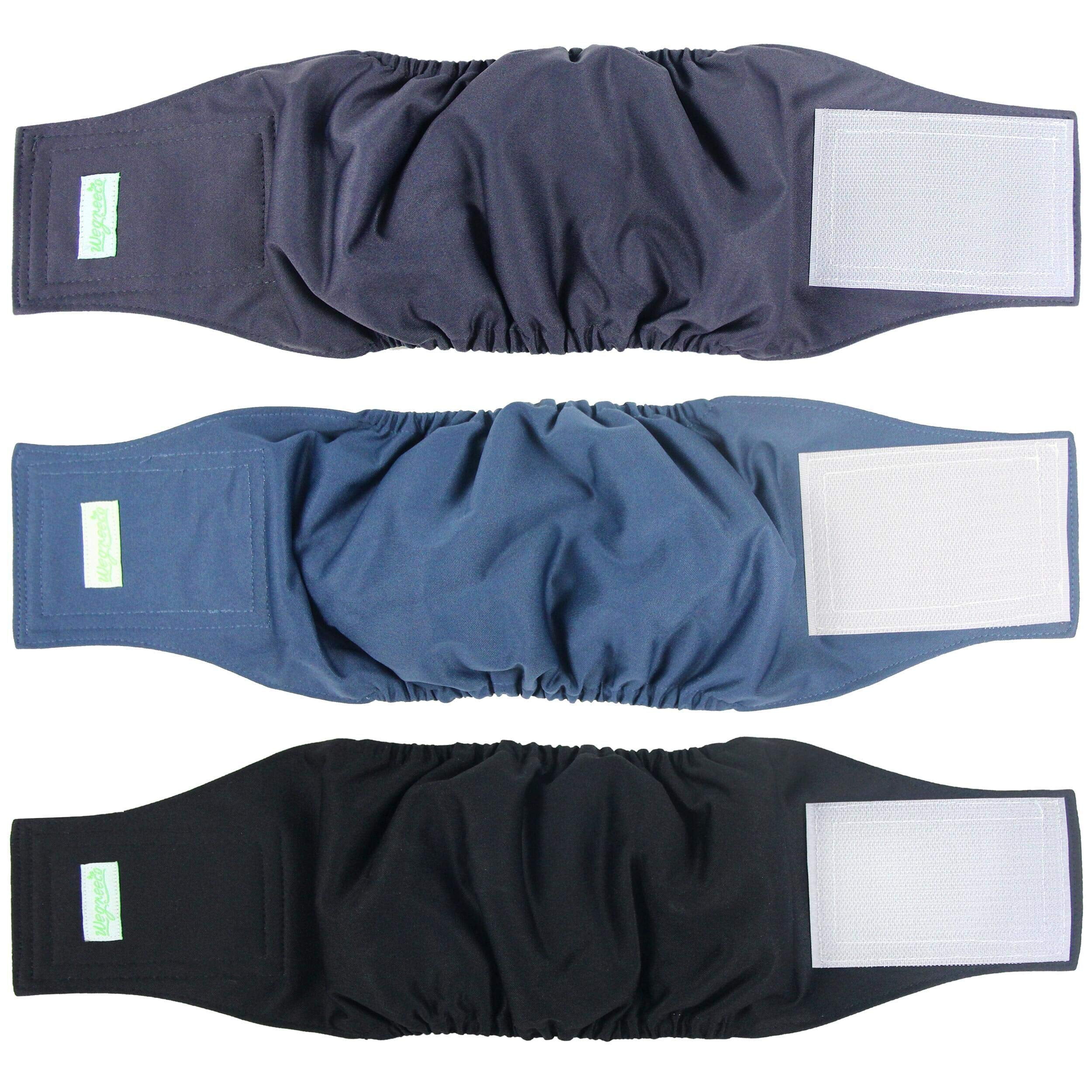 Wegreeco Pack of 3 Reusable Male Dog Belly Band, Washable Premium Male Dog Diapers, Super-Absorbent Dog Wraps, Medium, Black, Charcoal, Navy
