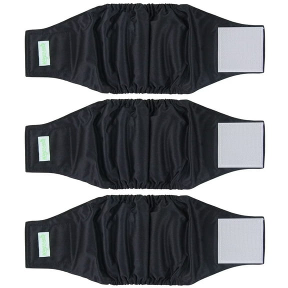 Wegreeco Pack of 3 Reusable Male Dog Belly Band, Washable Premium Male Dog Diapers, Super-Absorbent Dog Wraps, Medium, Black