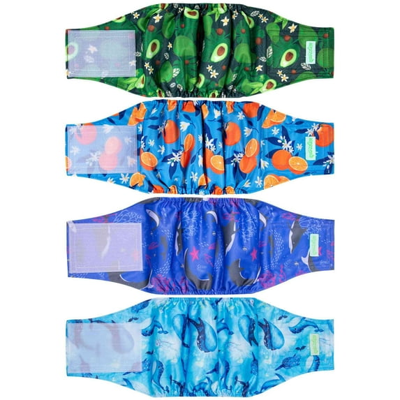 Wegreeco Pack of 4 Reusable Male Dog Belly Band, Washable Premium Male Dog Diapers, Super-Absorbent Dog Wraps(Fruit, Adventure, Small)