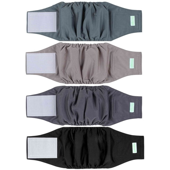 Wegreeco Pack of 4 Reusable Male Dog Belly Band, Washable Premium Male Dog Diapers, Super-Absorbent Dog Wraps(Green, Brown, Black, Grey, Small)
