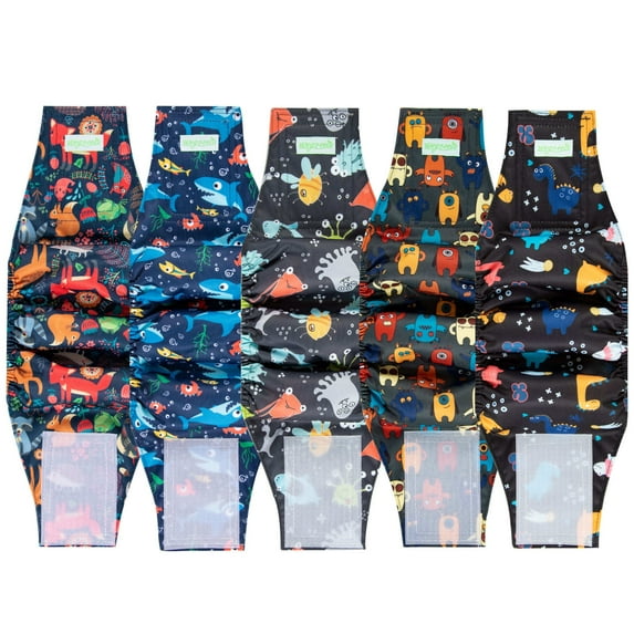 Wegreeco Pack of 5 Reusable Male Dog Belly Band, Washable Premium Male Dog Diapers, Super-Absorbent Dog Wraps,Cute Color,S