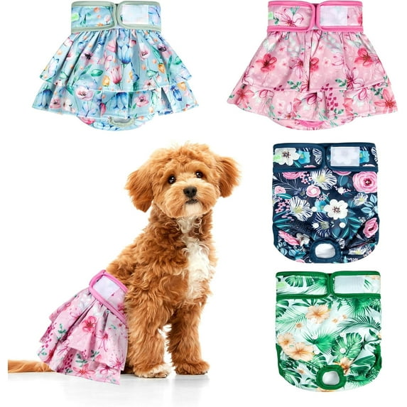 Wegreeco Reusable Washable Female Dog Cloth Diapers, Flower, Small, 4 Count