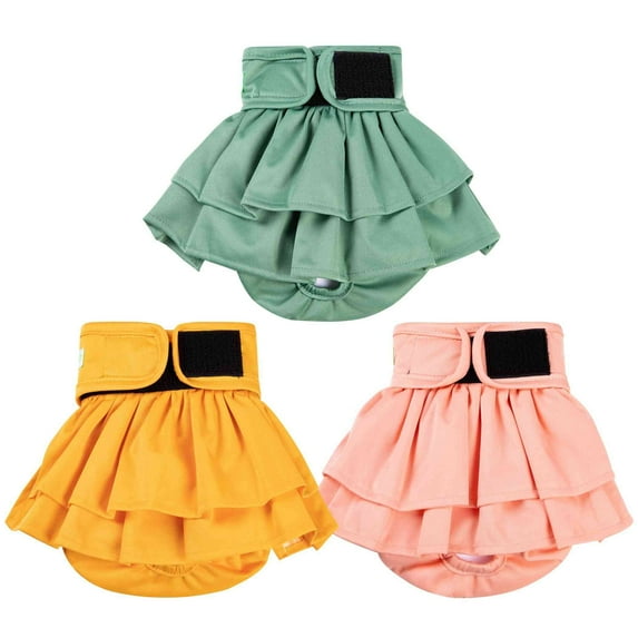 Wegreeco Washable Dog Diapers (3 Pack), Highly Absorbent Dog Diapers for Female Dogs, Reusable Dog Dresses for Dogs (Morandi-HLF, Small)