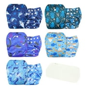 Wegreeco Washable Reusable Baby Cloth Pocket Diapers 5 Pack + 5 Rayon Made from Bamboo Inserts (Ocean Adventure)
