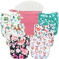 thumbnail image 1 of Wegreeco Washable Reusable Baby Cloth Pocket Diapers 6 Pack + 6 Bamboo Inserts (with 1 Wet Bag, Flowers), 1 of 7