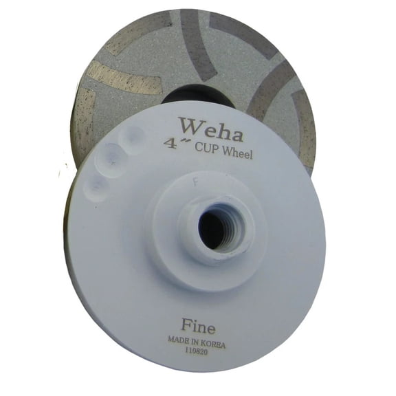 Weha 4 Inch Fine Resin Filled Diamond Cup Wheel, 5/8-11 Thread for Granite, Marble & Engineered Stone