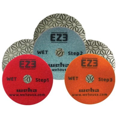 Weha EZ3 4 Inch 3-Step Diamond Polishing Pad Set, Wet Stone Polishing Kit for Granite, Quartz & Engineered Stone
