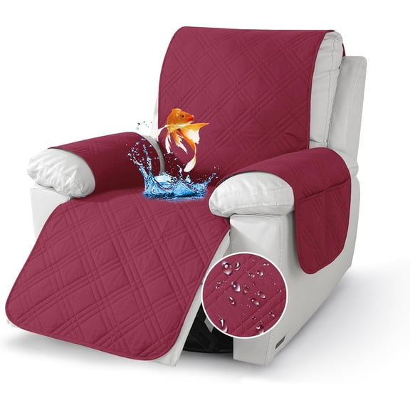 Wehilion 100% Waterproof Recliner Sofa Cover, Non Slip Recliner Covers for Recliner Chair with Pocket, Washable Reclining Chair Cover Furniture Protector for Kids, Pets Dog Cat  (Wine Red)