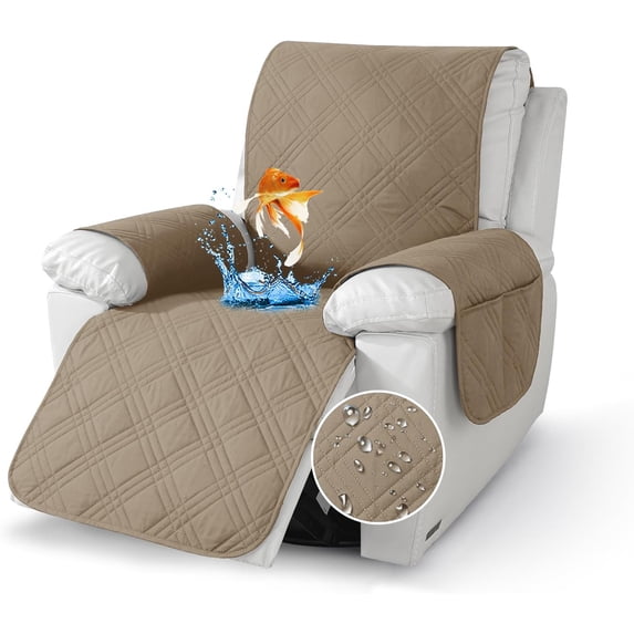 Wehilion 100% Waterproof Recliner Sofa Cover, Non Slip Recliner Covers for Recliner Chair with Pocket, Washable Reclining Chair Cover Furniture Protector for Kids, Pets Dog Cat (Khaki)