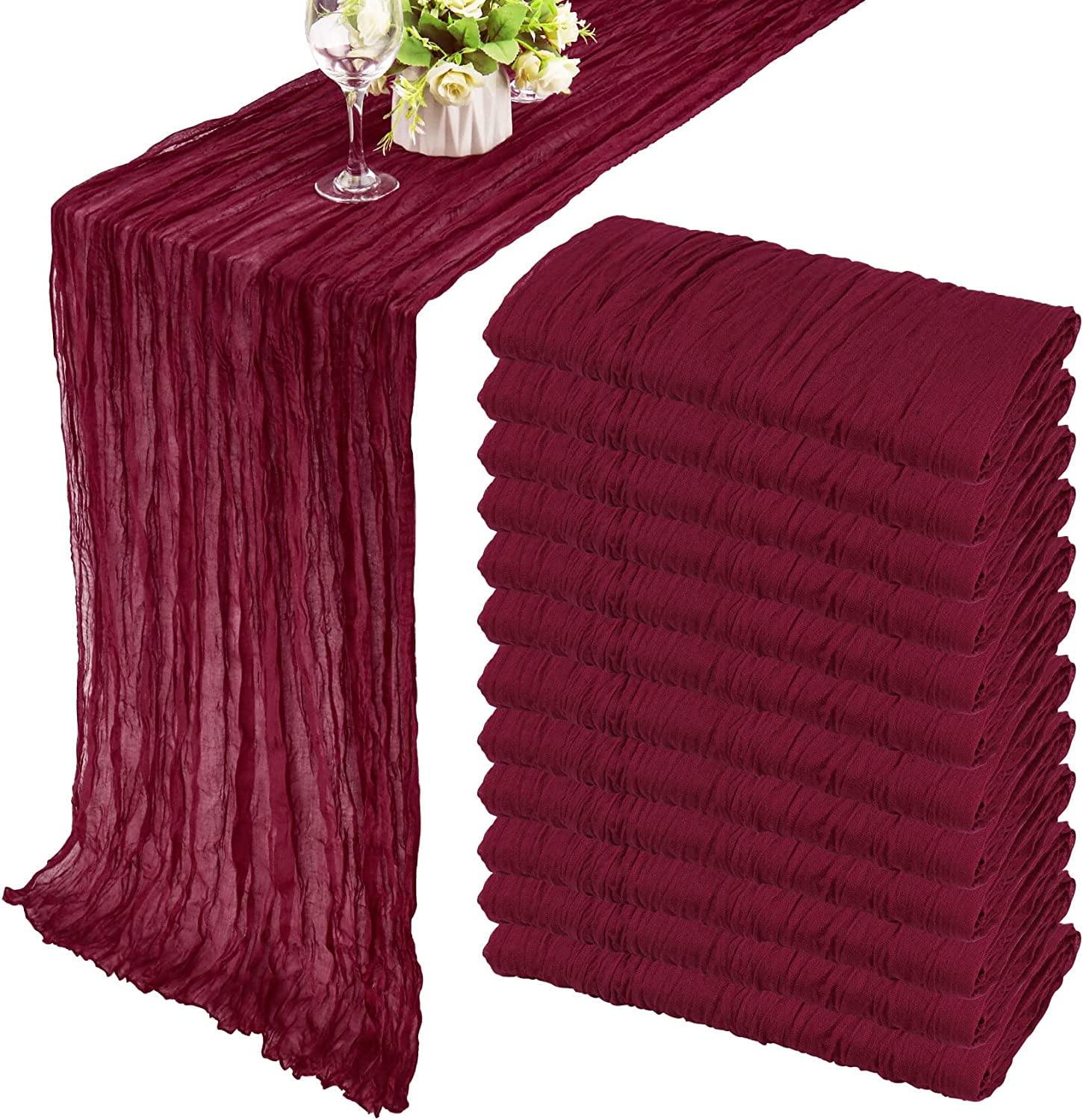 Wehilion 12PCS Cheesecloth Table Runner Boho Gauze Table Runner Cheese Cloth Long Table Runner Rustic Table Runner for Wedding Bridal Shower Birthday Party Table Decor