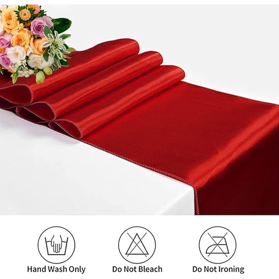Wehilion 15 Pack Satin Table Runner 12 x 108 Inch Long Bright Silk Table Runner Smooth Fabric Table Decor Dinner Party Table Runner for Wedding Banquet Party Decoration, Red
