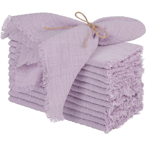 Wehilion 18 Pieces Cotton Linen Cloth Napkin Handmade Cloth Napkin with Fringe 17 x 17 Inch Soft Cloth Dinner Wedding Napkin Square Rustic Fringe Napkin for Dinners, Parties, Weddings, Lavender Purple