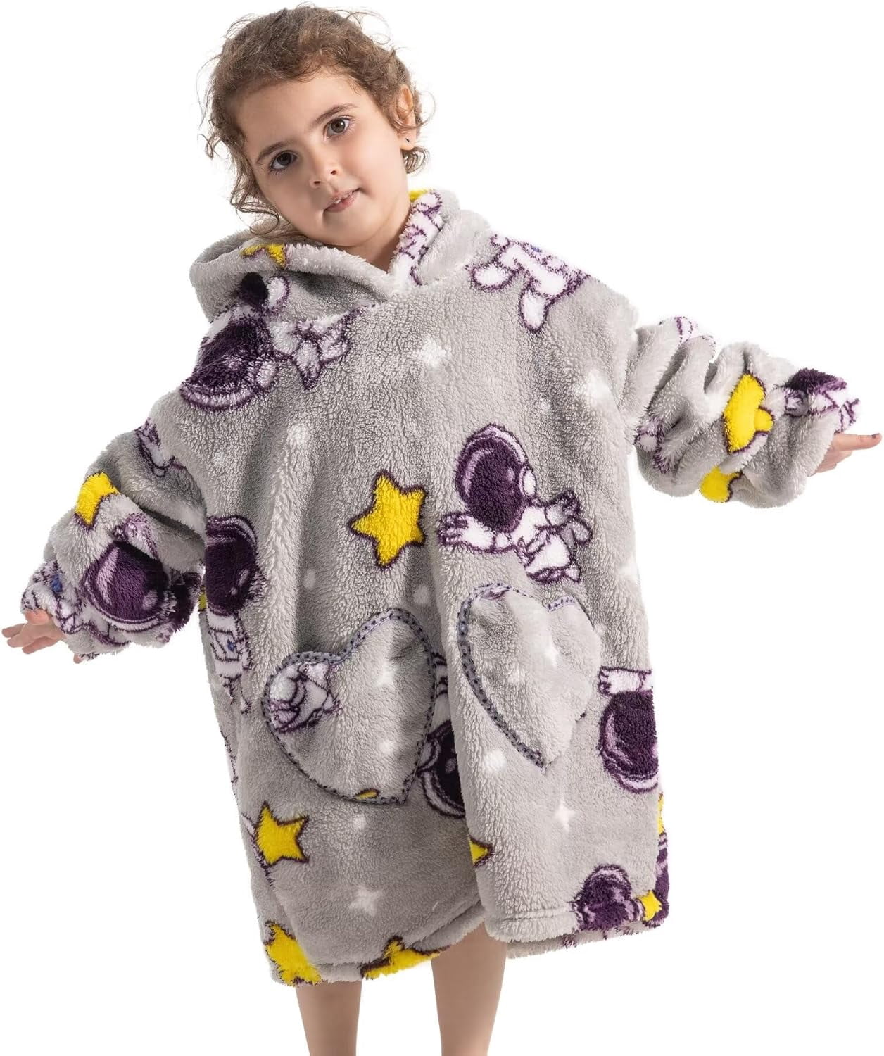 Wehilion 2-6YR Oversized Sweatshirt Hooded Blanket Sherpa Hoodie for Girls Boy Wearable Blanket Hoodie for Kids Toddlers