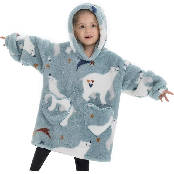 Wehilion 2-6YR Oversized Sweatshirt Hooded Blanket Sherpa Hoodie for Girls Boy Wearable Blanket Hoodie for Kids Toddlers