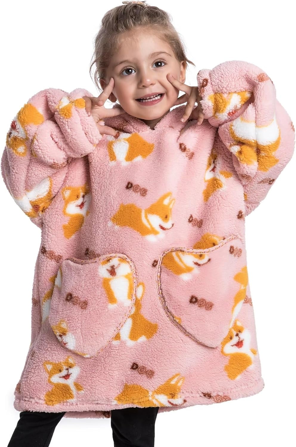 Wehilion 2-6YR Oversized Sweatshirt Hooded Blanket Sherpa Hoodie for Girls Boy Wearable Blanket Hoodie for Kids Toddlers