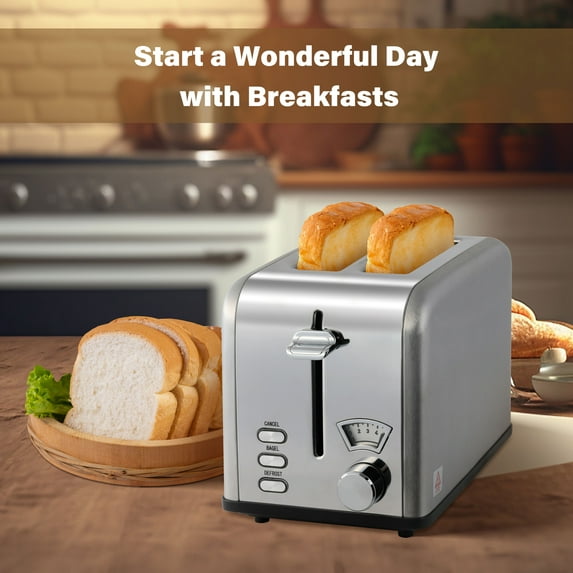 Wehilion 2-Slice Toaster with 1.5 inch Wide Slot, 5 Browning Setting and 3 Function: Bagel, Defrost & Cancel, Retro Stainless-Steel Style, Toast Bread Machine with Removable Crumb Tray, Silver