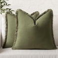 thumbnail image 1 of Wehilion 2pcs Linen Throw Pillow Covers Decorative Square Pillow Covers Farmhouse Style Boho Cushion Covers Natural Beige Pillow Covers with Fringe for Living Room, 1 of 12