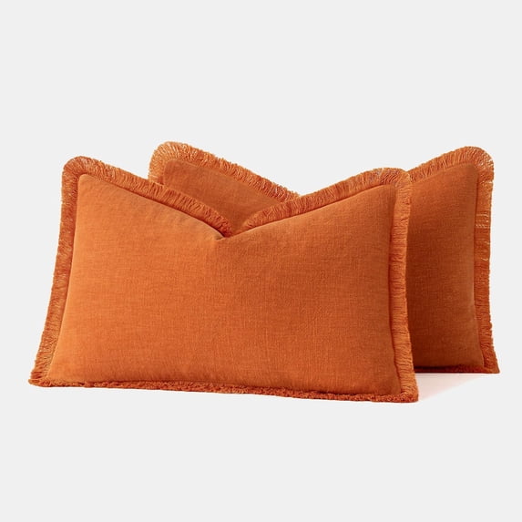 Wehilion 2pcs Linen Throw Pillow Covers Decorative Square Pillow Covers Farmhouse Style Boho Cushion Covers Natural Beige Pillow Covers with Fringe for Living Room