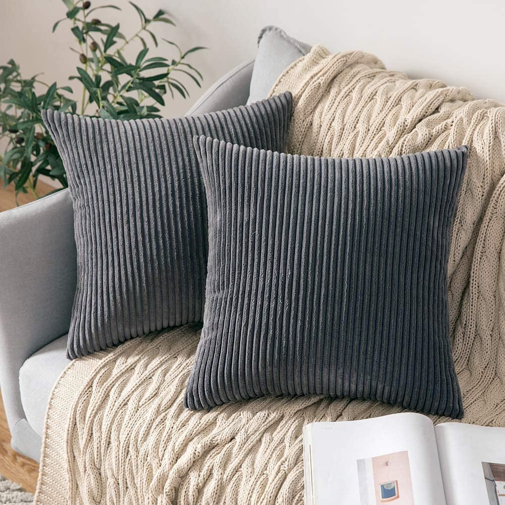Wehilion 2pcs Throw Pillow Covers Set Cushion Cases Pillowcases for Sofa Bedroom Car Corduroy Soft Soild Decorative Square Christmas