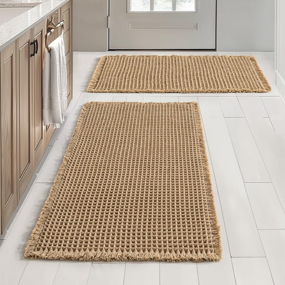 Wehilion Boho Waffle Bath Rugs, Brown Rubber