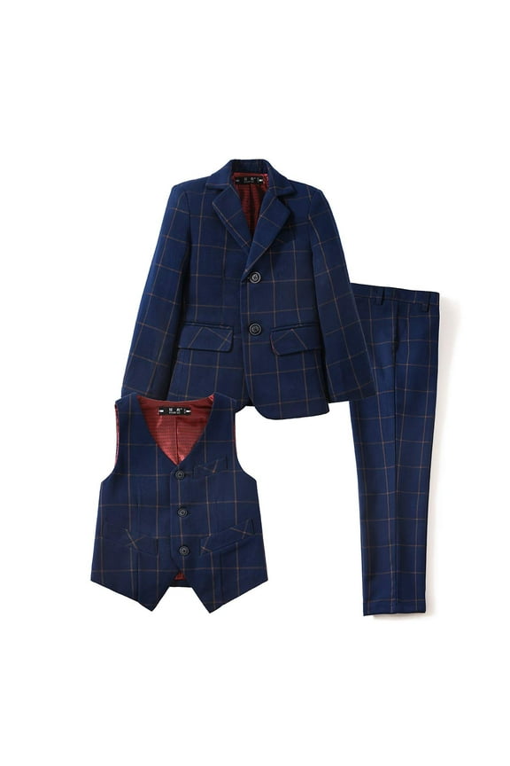 3pcs Boy's Gentleman Suit Outfit, Suit Jacket & Vest & Pants Set, Formal Wear For Speech Performance Birthday Party, Kid's Clothes