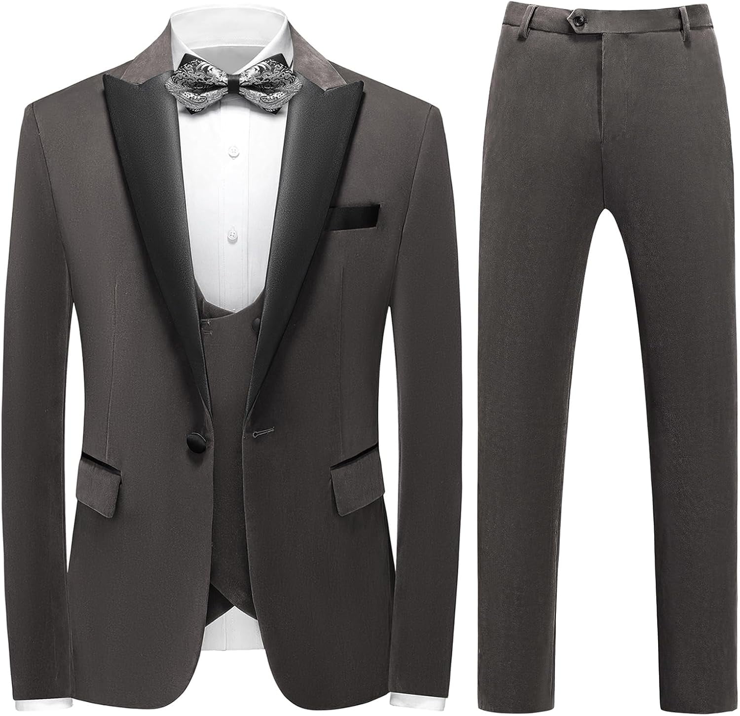 Men's Stylish 2 Button Dark Navy Velvet Suit Velour Suit Pleated Pants Peak Lapel main image 1