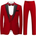 thumbnail image 1 of Wehilion 3pcs Mens Velvet Suits Slim Fit Peaked Lapel One Button Slim Fit Tuxedo Blazer  Dinner Jacket Vest Pants Suit Set, 1 of 7