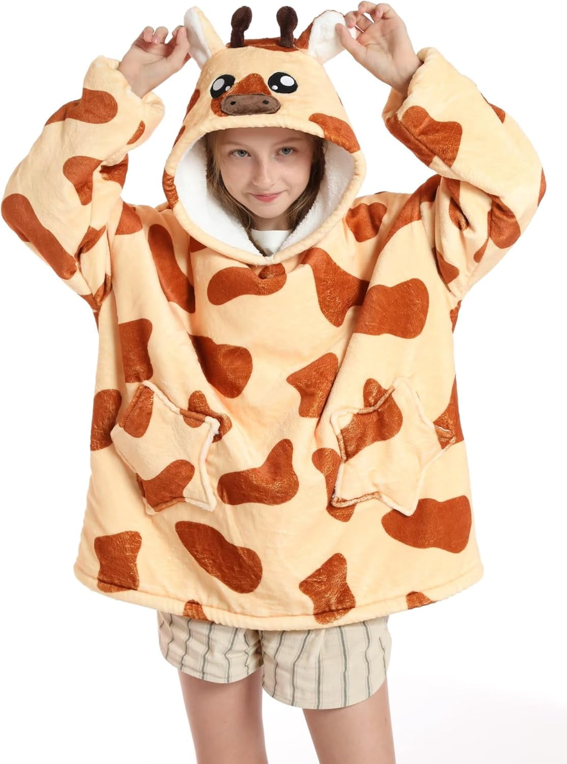 Wehilion 6-12YR Oversized Sweatshirt Hooded Blanket Sherpa Hoodie for Girls Boy Wearable Blanket Hoodie for Kids