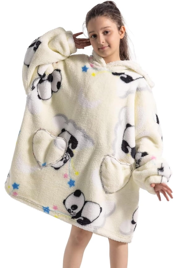 6-12YR Oversized Sweatshirt Hooded Blanket Sherpa Hoodie for Girls Boy Wearable Blanket Hoodie for Kids